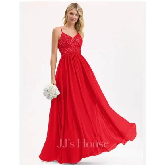 Jj’s House Women’s Size 4 Dress Formal Prom Bridesmaid Red Beaded Halter Back - Picture 1 of 10